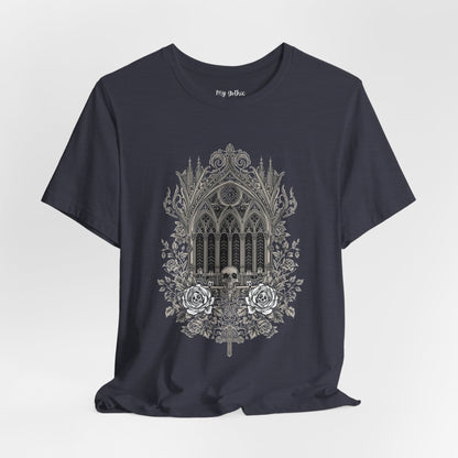 Gothic Cathedral Floral Tee — Intricate Rose Window Graphic T-Shirt