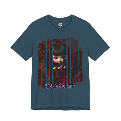 “Coffin Cutie” — cute Gothic doll peeking out from a small coffin Graphic T-Shirt – Alt Aesthetic Poetic Goth Street-wear