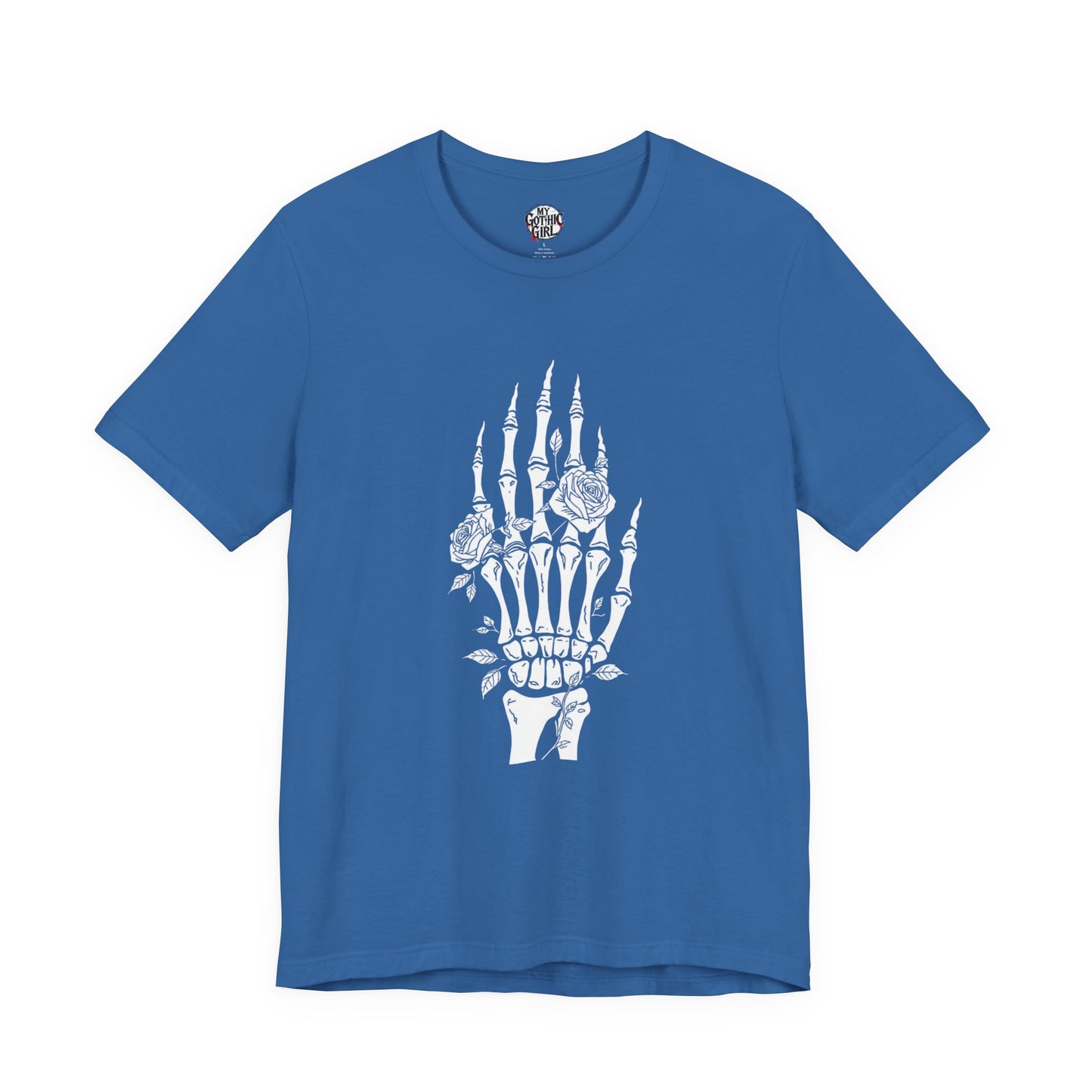 White Roses and Skeleton Hand  Gothic Graphic T-Shirt – Alt Aesthetic Poetic Goth Streetwear