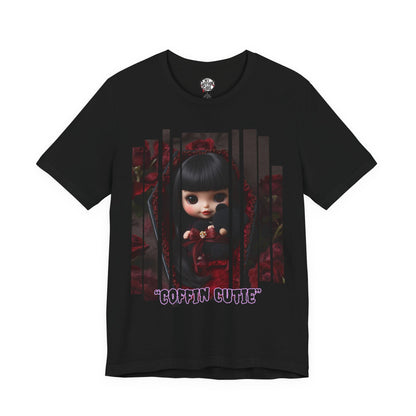 “Coffin Cutie” — cute Gothic doll peeking out from a small coffin Graphic T-Shirt – Alt Aesthetic Poetic Goth Street-wear