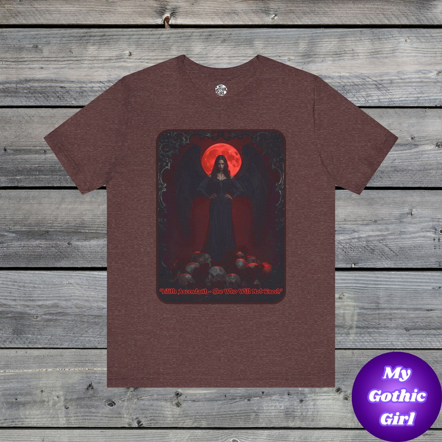 “Lilith Ascendant — She Who Will Not Kneel.” Graphic T-Shirt – Alt Aesthetic Poetic Goth Street-wear