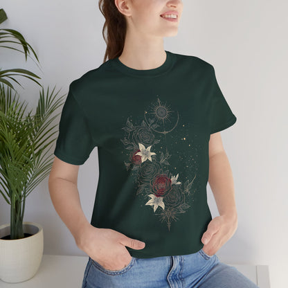 “Dark Floral Moon & Ornamental Geometry” T-Shirt Dark Floral Moon Ornamental Geometry Unisex Jersey Short Sleeve Tee