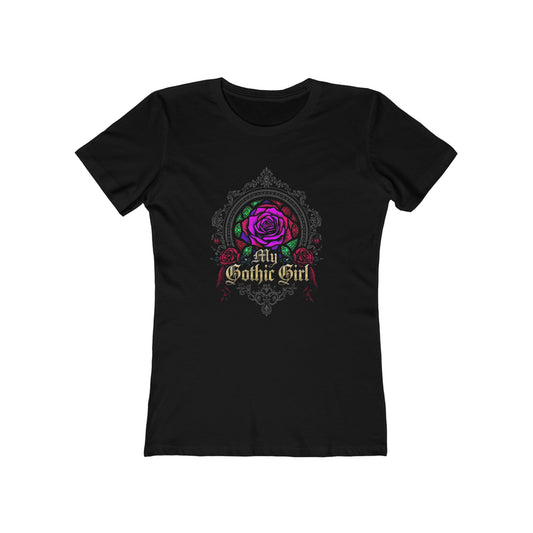 Blood Rose Baroque Crest - My Gothic Girl - Boyfriend Tee for Women