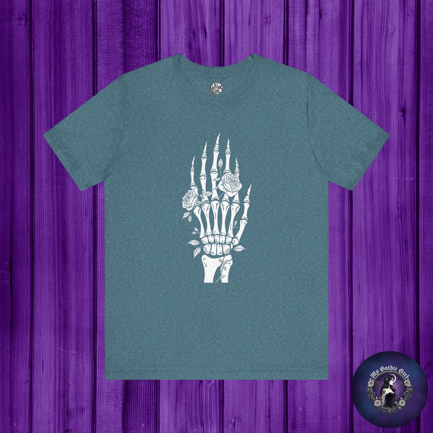 White Roses and Skeleton Hand  Gothic Graphic T-Shirt – Alt Aesthetic Poetic Goth Streetwear