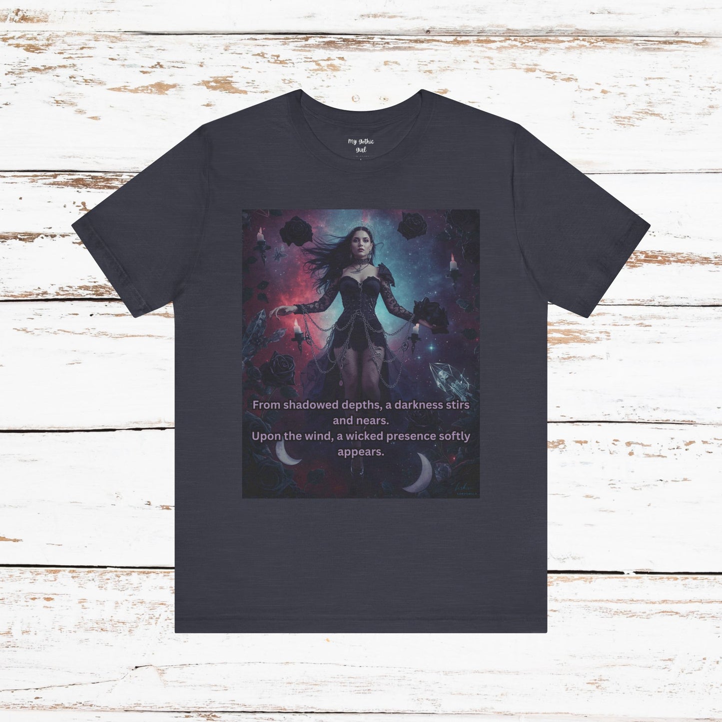 Fantasy Witch T‑Shirt — "From shadowed depths..." Mystical Gothic Tee