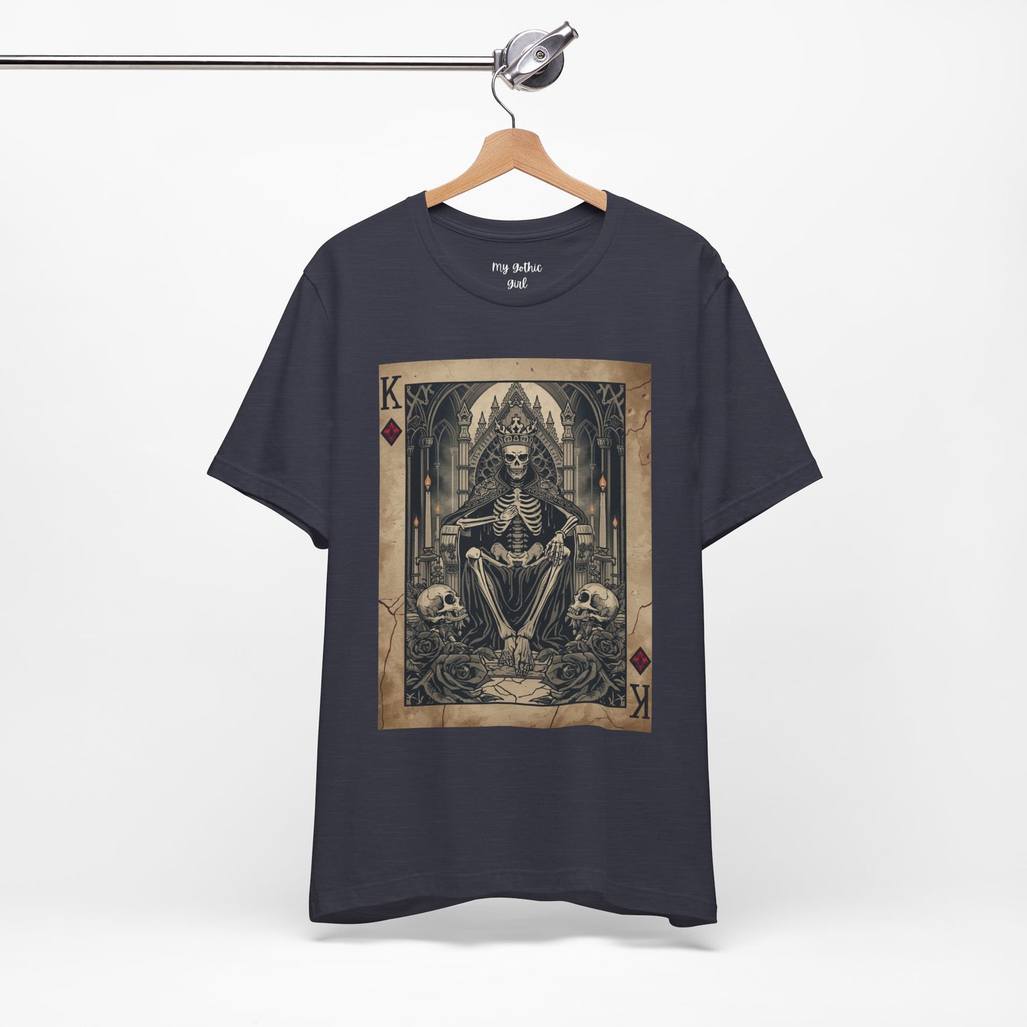 Skeleton King Playing Card Graphic Tee — Gothic Skull Throne T-Shirt