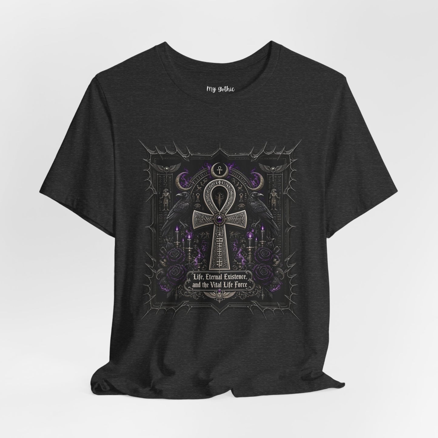 Ankh Gothic Tee — "Life, Eternal Existence and the Will to Fear" Black Graphic T-Shirt