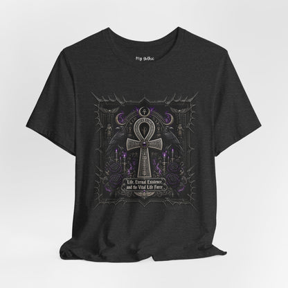 Ankh Gothic Tee — "Life, Eternal Existence and the Will to Fear" Black Graphic T-Shirt