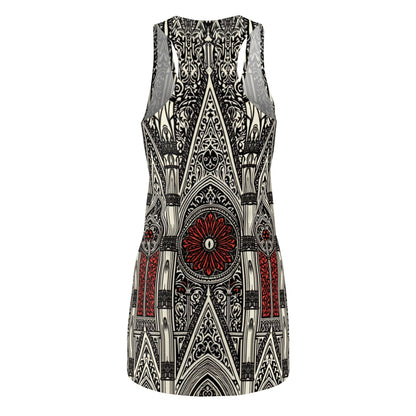 Gothic Stained-Glass Racerback Dress — Red Rose Cathedral Print