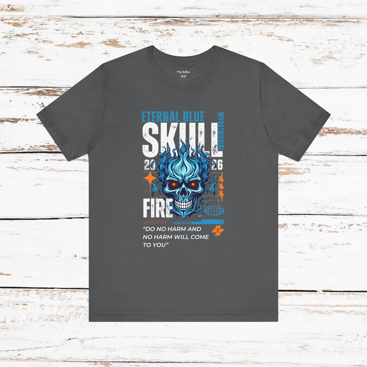 Eternal Blue Skull Flame Gothic Tee