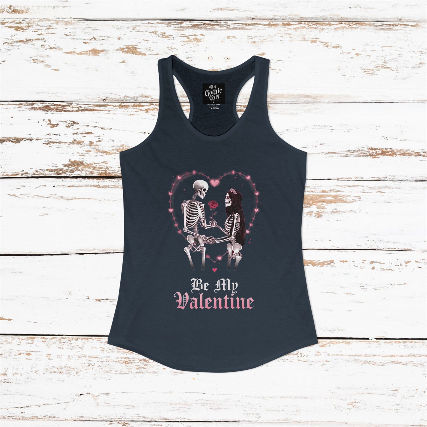 Cute Gothic Skeleton Romance Shirt — Women's Racerback Tank