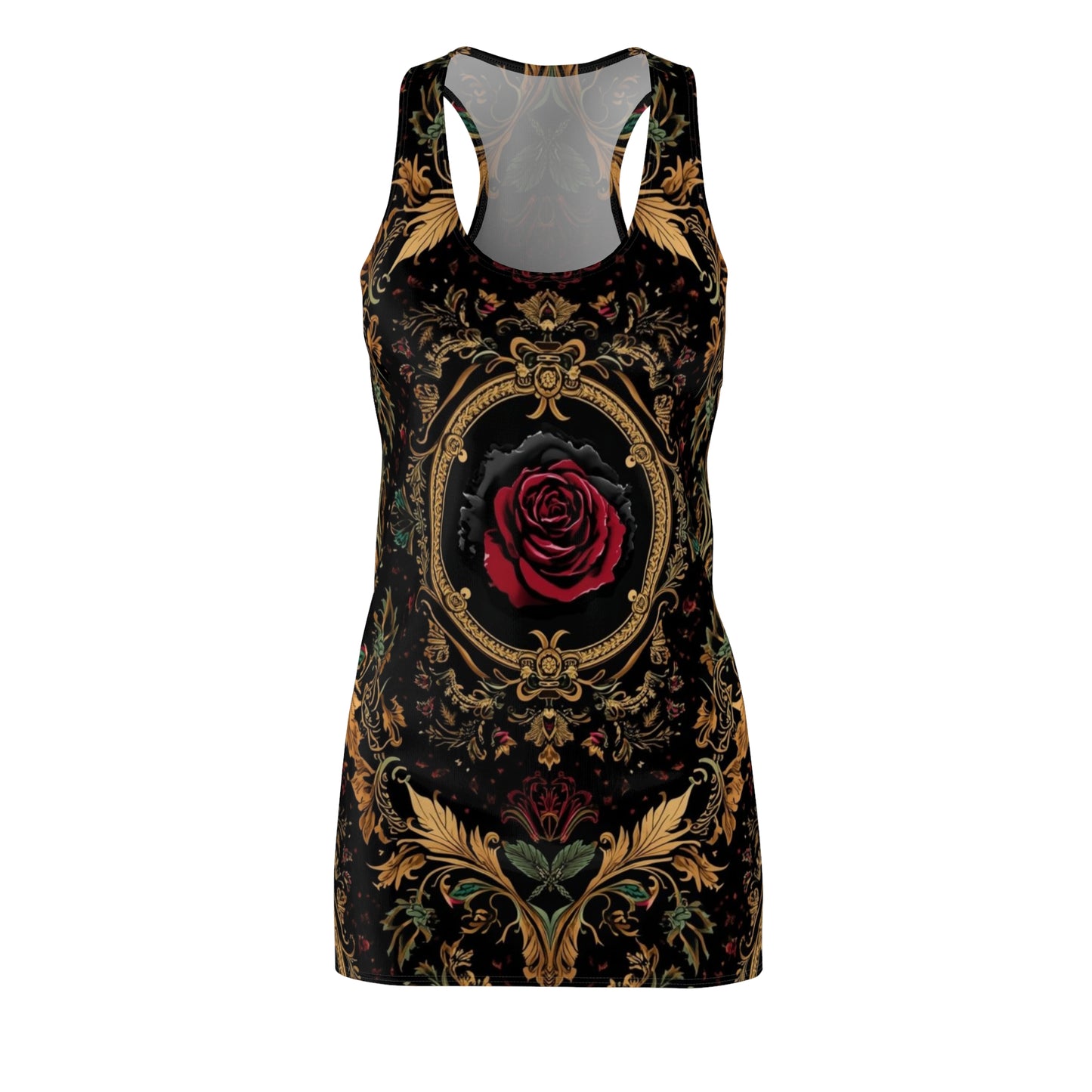Baroque Rose Racerback Dress — Vintage Gothic Floral AOP