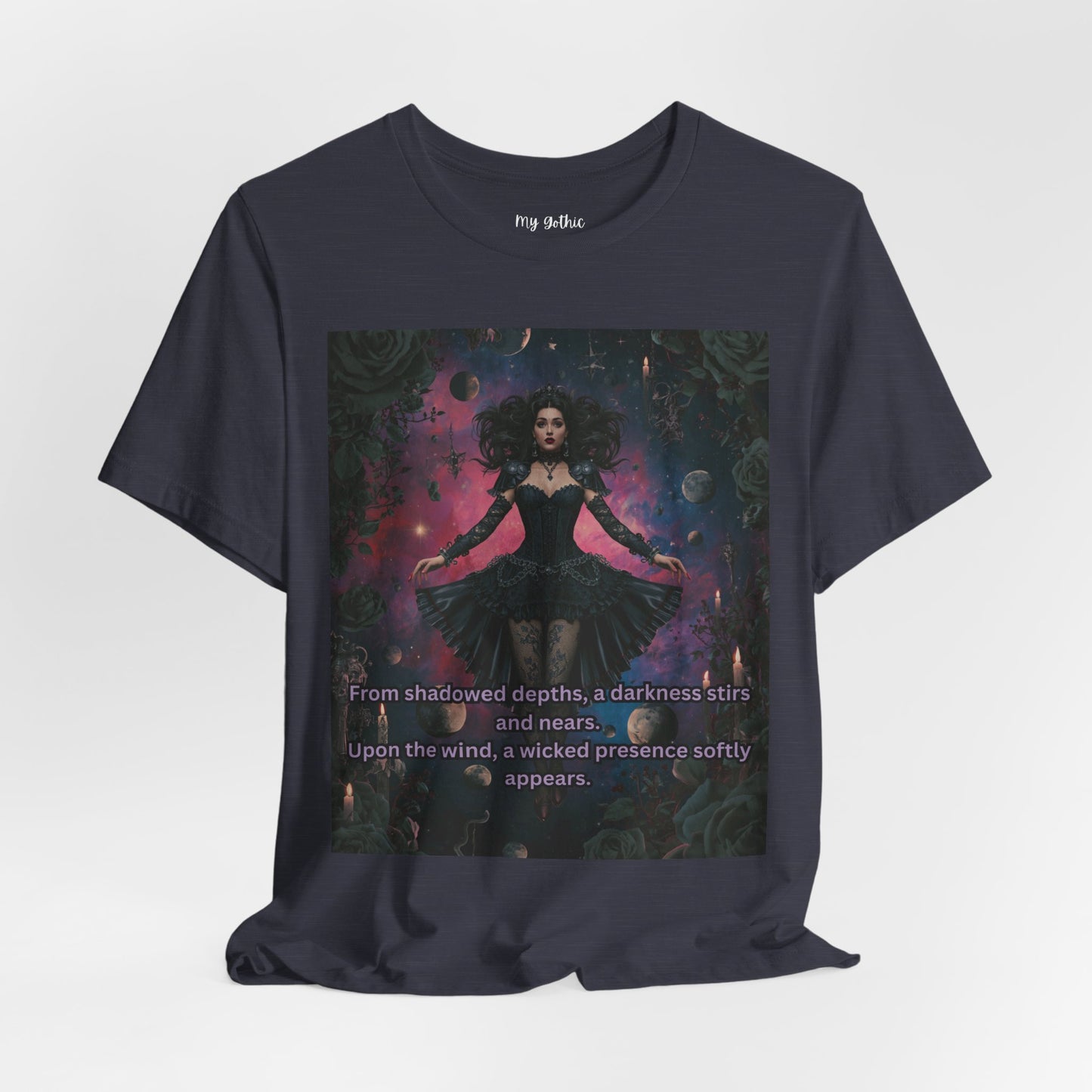 Gothic Sorceress Tee — "From shadowed depths..." Dark Fantasy Graphic T-Shirt