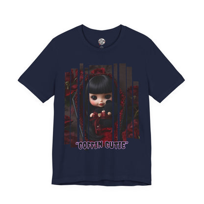 “Coffin Cutie” — cute Gothic doll peeking out from a small coffin Graphic T-Shirt – Alt Aesthetic Poetic Goth Street-wear
