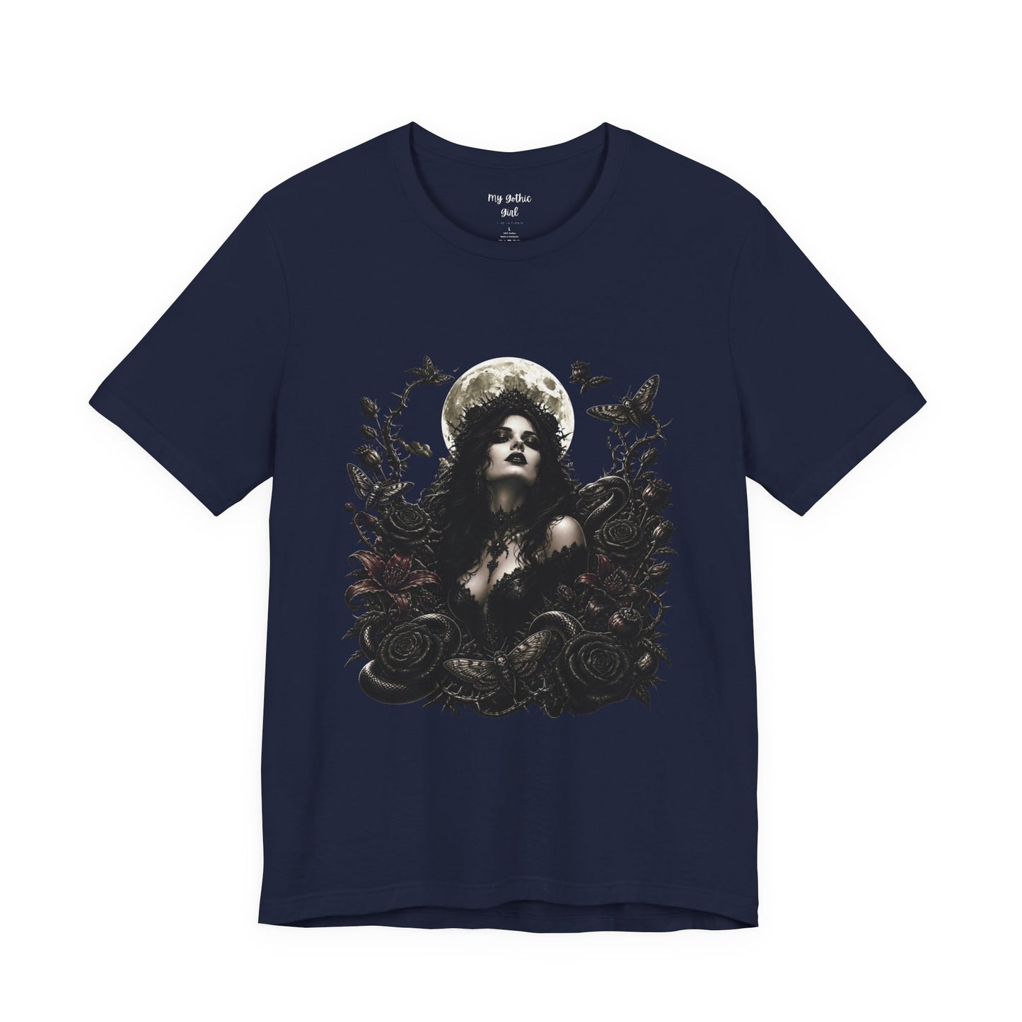 Gothic Moon Goddess Tee – Dark Floral Occult Graphic T-Shirt