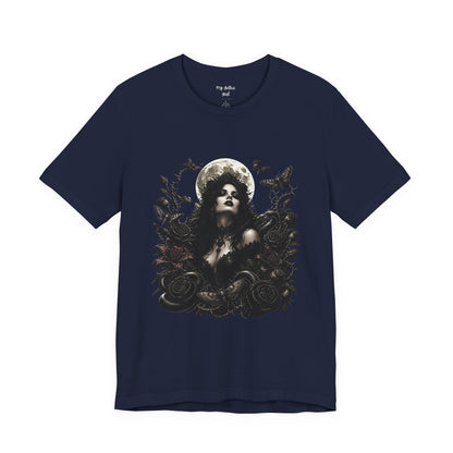 Gothic Moon Goddess Tee – Dark Floral Occult Graphic T-Shirt