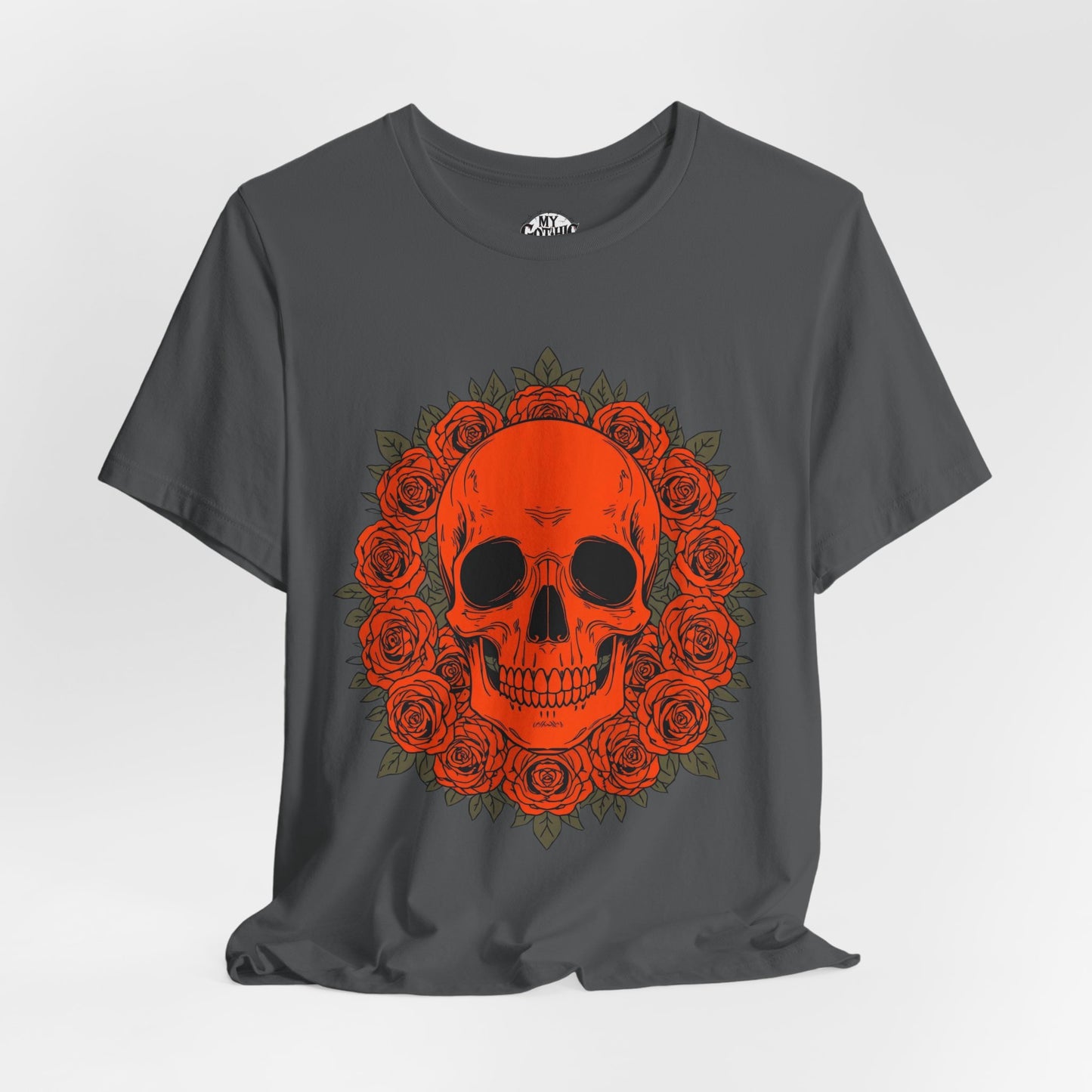 "ORANGE SKULL & ROSES"  Gothic Graphic T-Shirt – Alt Aesthetic Poetic Goth Streetwear