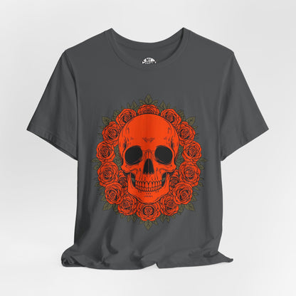 "ORANGE SKULL & ROSES"  Gothic Graphic T-Shirt – Alt Aesthetic Poetic Goth Streetwear