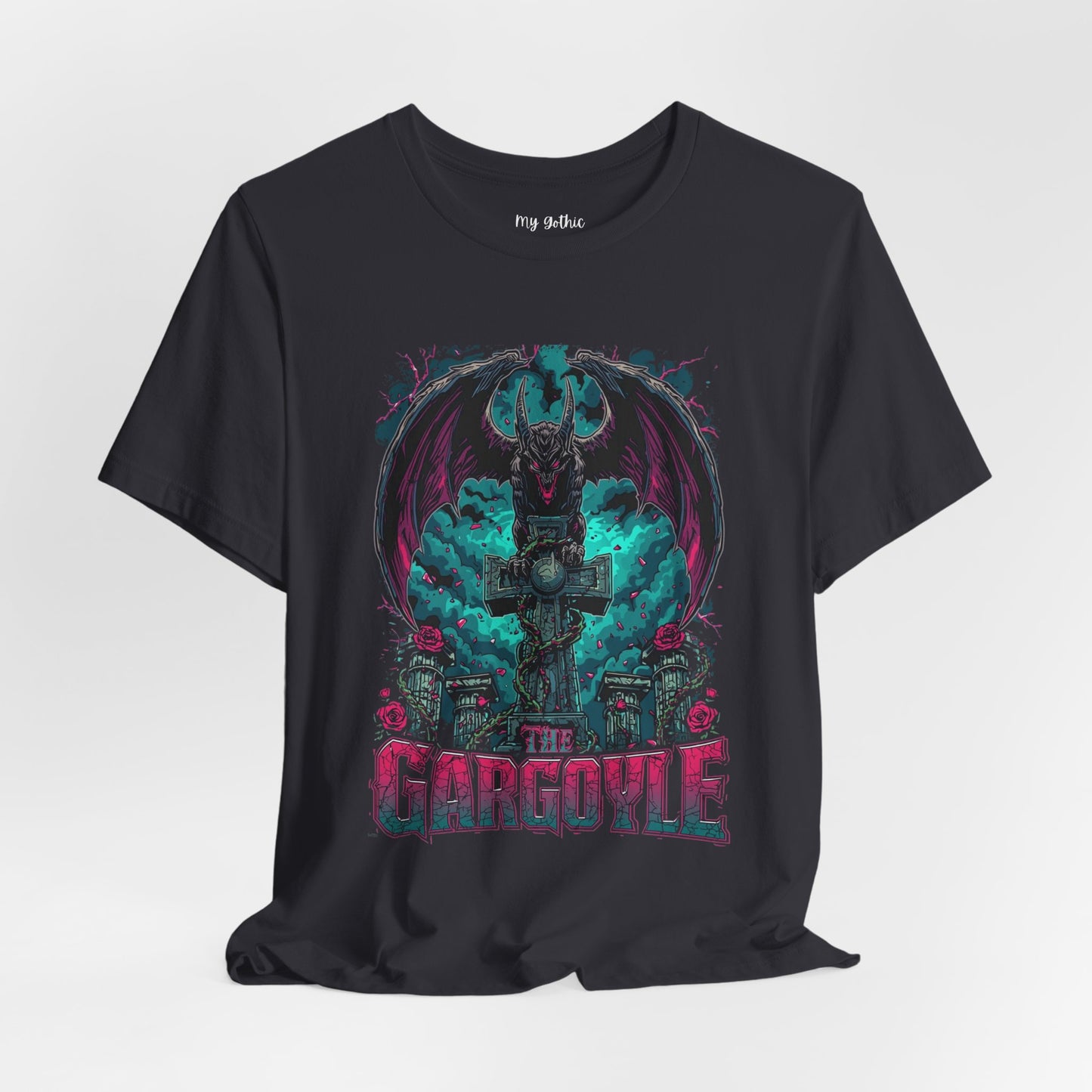 Gargoyle Graphic Tee — Dark Gothic Winged Statue Design