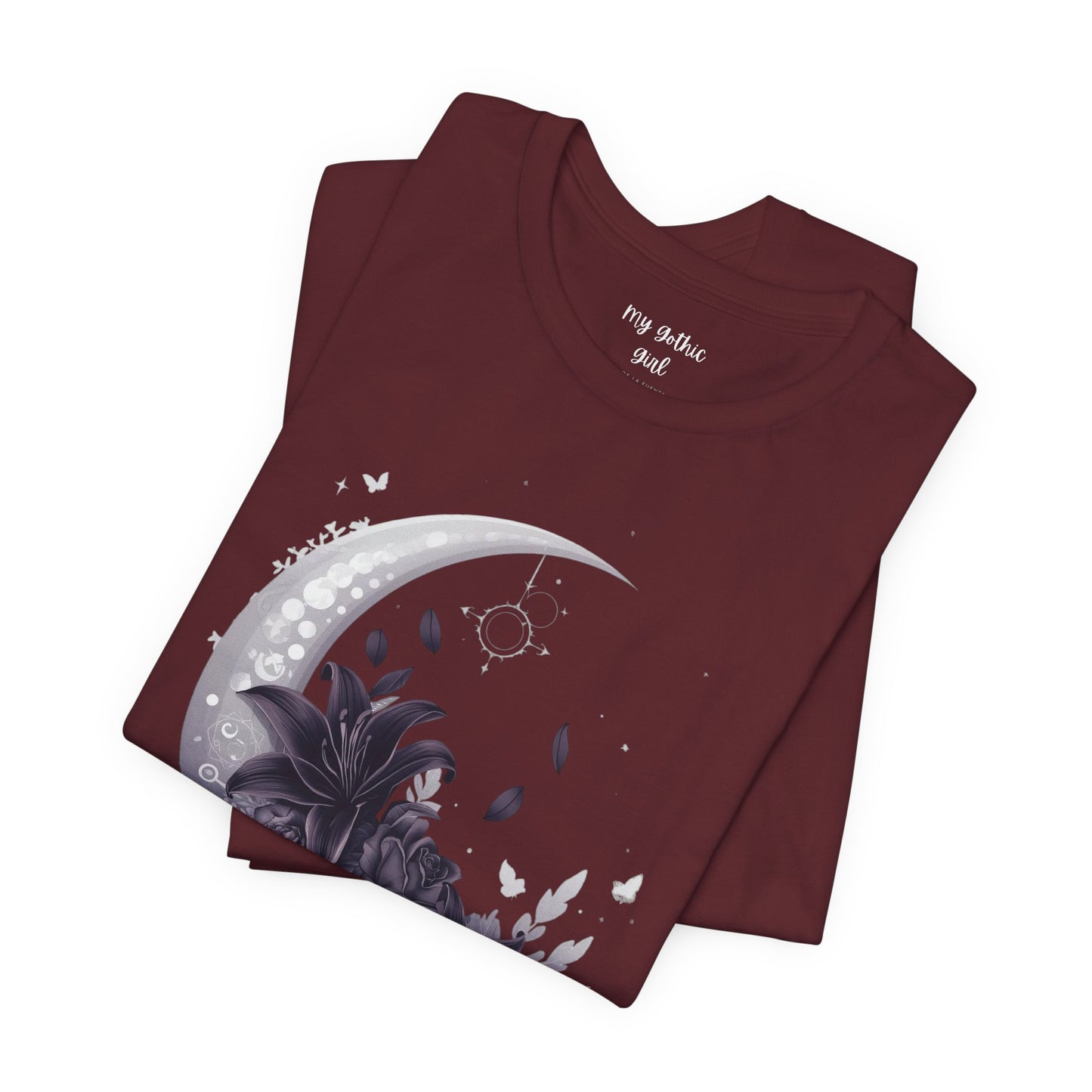 “Moonlit Bouquet & Sacred Soft Goth Symbol” Moonlit Bouquet Unisex Tee - Soft Goth Symbol Floral Design