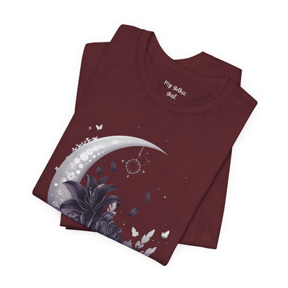 “Moonlit Bouquet & Sacred Soft Goth Symbol” Moonlit Bouquet Unisex Tee - Soft Goth Symbol Floral Design