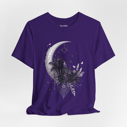 “Moonlit Bouquet & Sacred Soft Goth Symbol” Moonlit Bouquet Unisex Tee - Soft Goth Symbol Floral Design
