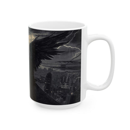 Gothic Angel Ceramic Mug — Moody Cityscape Memorial Coffee Cup (11oz/15oz)