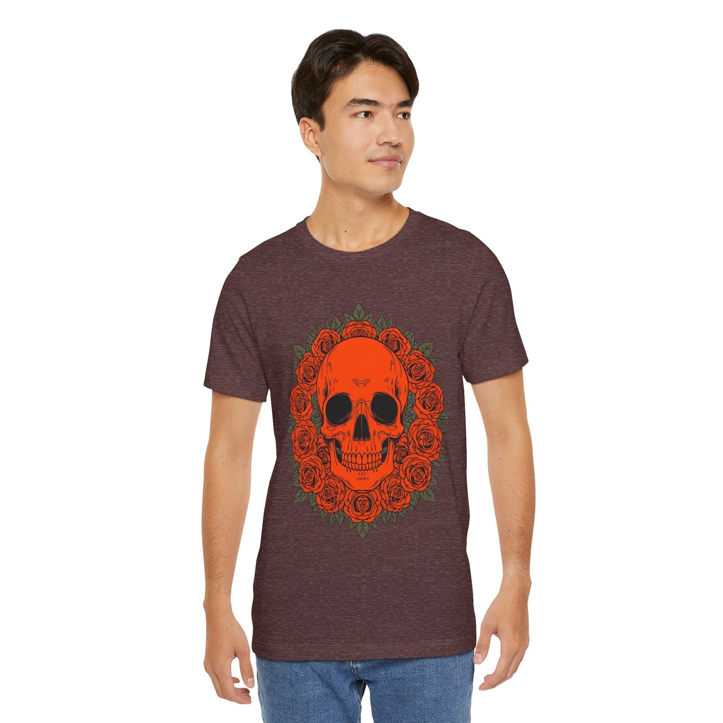 "ORANGE SKULL & ROSES"  Gothic Graphic T-Shirt – Alt Aesthetic Poetic Goth Streetwear