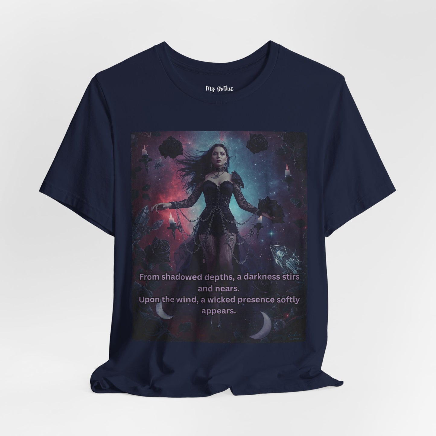 Fantasy Witch T‑Shirt — "From shadowed depths..." Mystical Gothic Tee