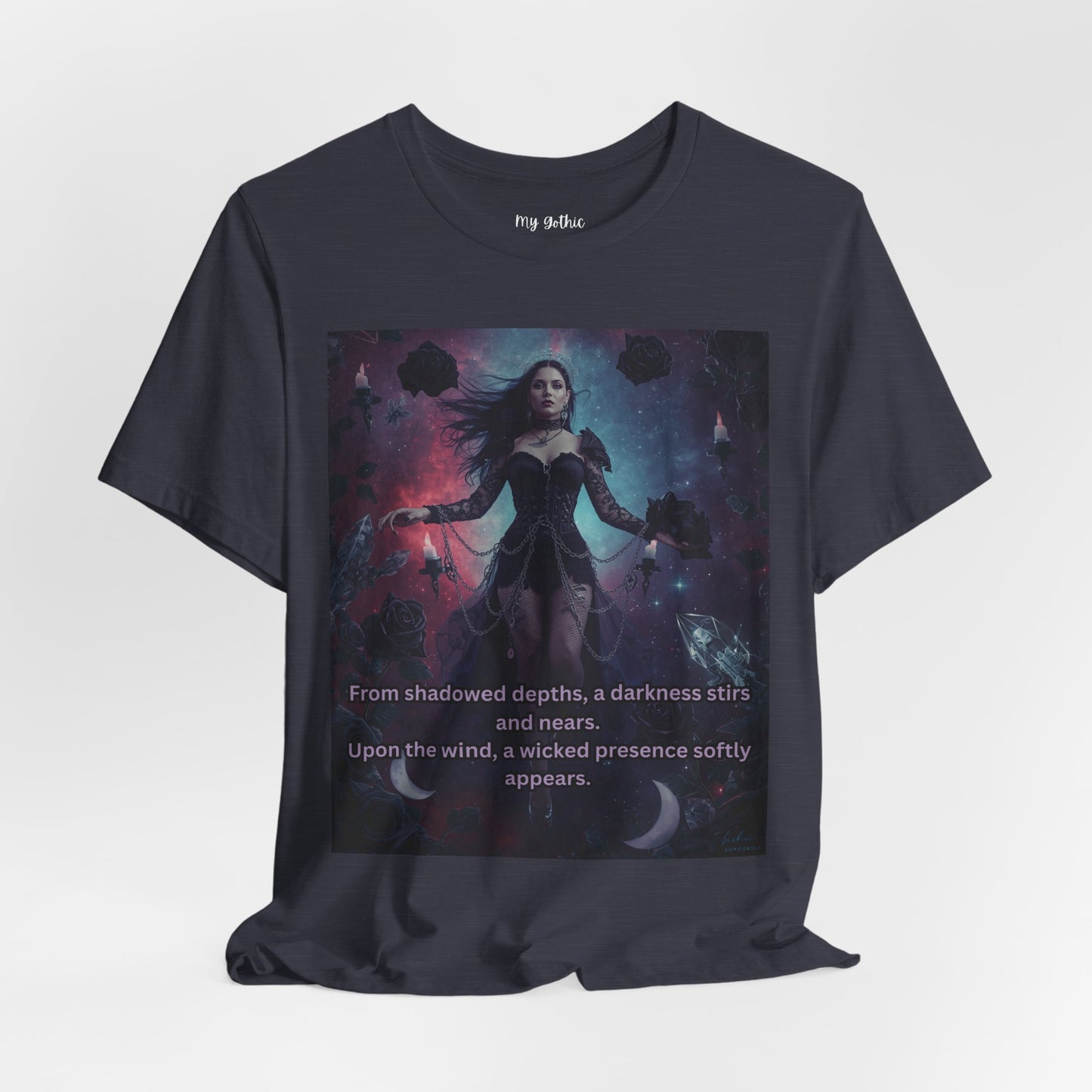 Fantasy Witch T‑Shirt — "From shadowed depths..." Mystical Gothic Tee