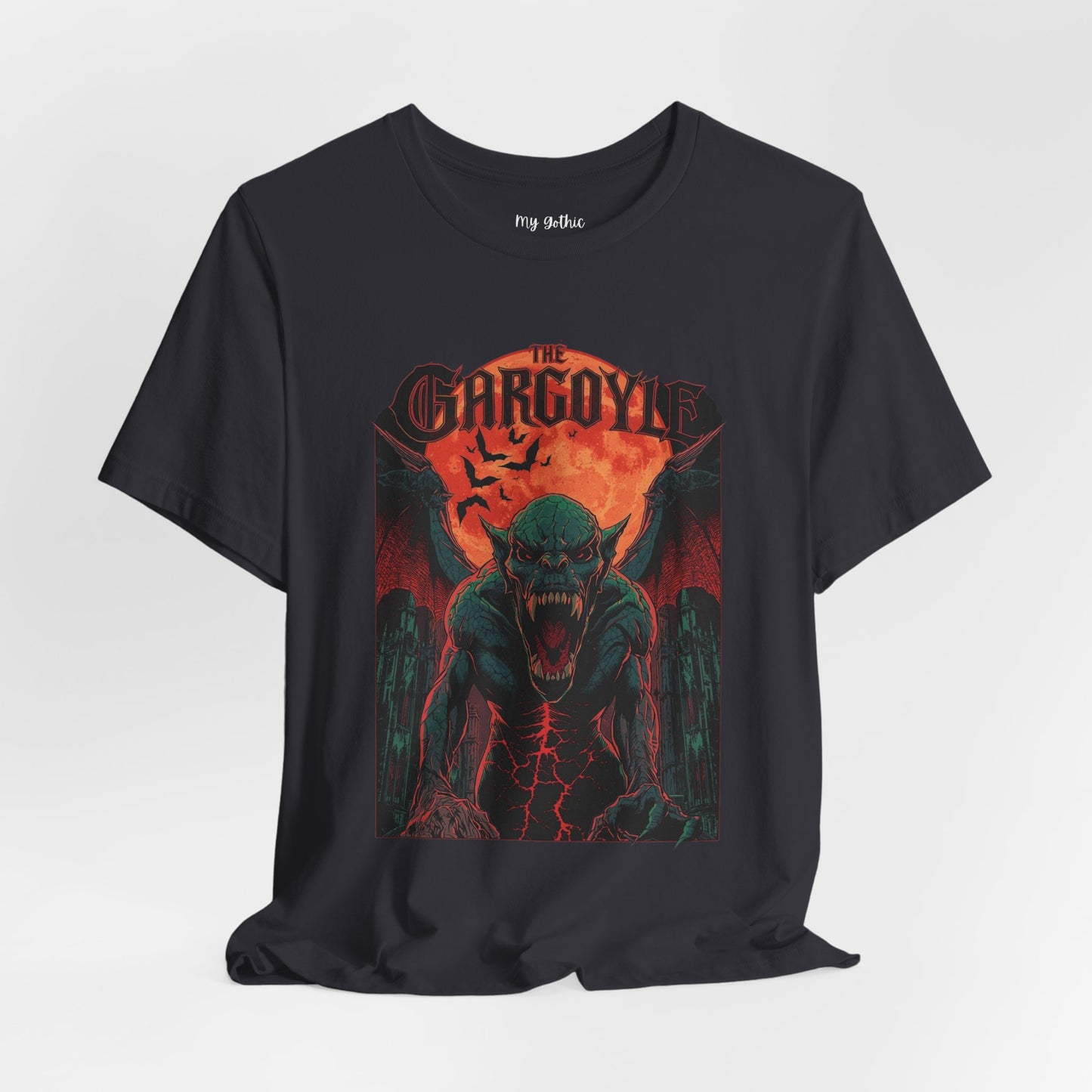 "The Gargoyle" — Dark Gothic Winged Statue Graphic Tee Design