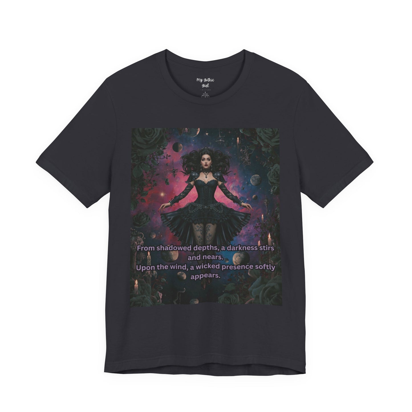 Gothic Sorceress Tee — "From shadowed depths..." Dark Fantasy Graphic T-Shirt
