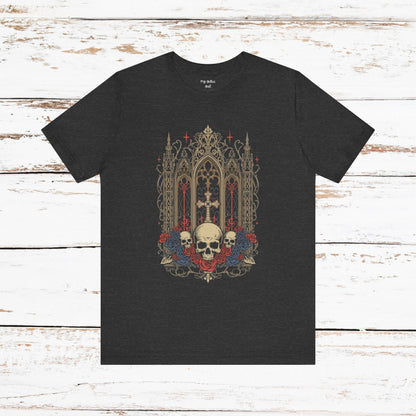 Gothic Cathedral Skull Tee — Dark Floral Skull T-Shirt