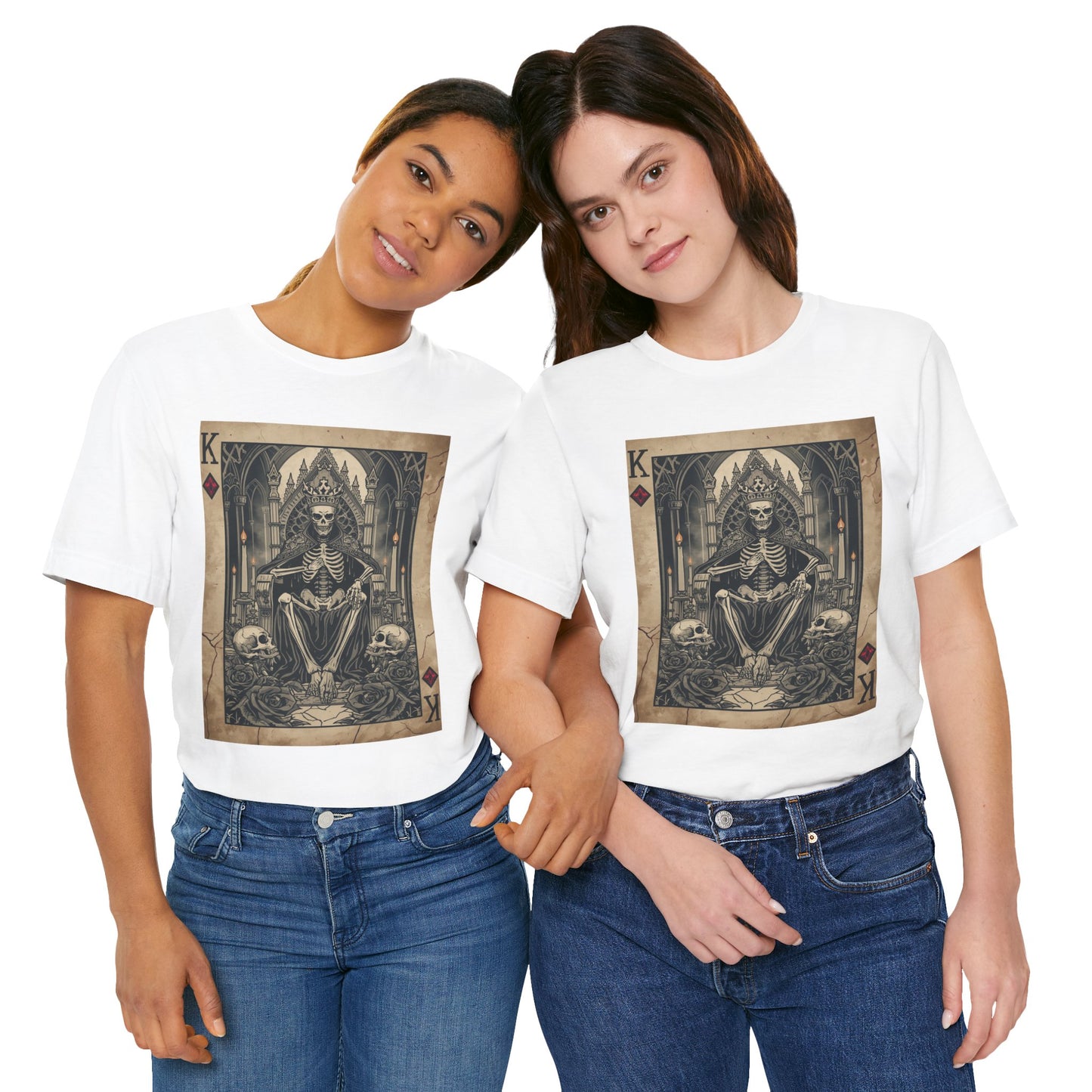 Skeleton King Playing Card Graphic Tee — Gothic Skull Throne T-Shirt