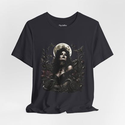 Gothic Moon Goddess Tee – Dark Floral Occult Graphic T-Shirt