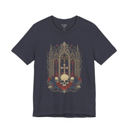 Gothic Cathedral Skull Tee — Dark Floral Skull T-Shirt