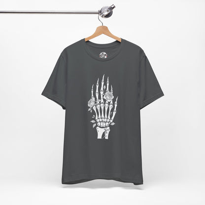 White Roses and Skeleton Hand  Gothic Graphic T-Shirt – Alt Aesthetic Poetic Goth Streetwear
