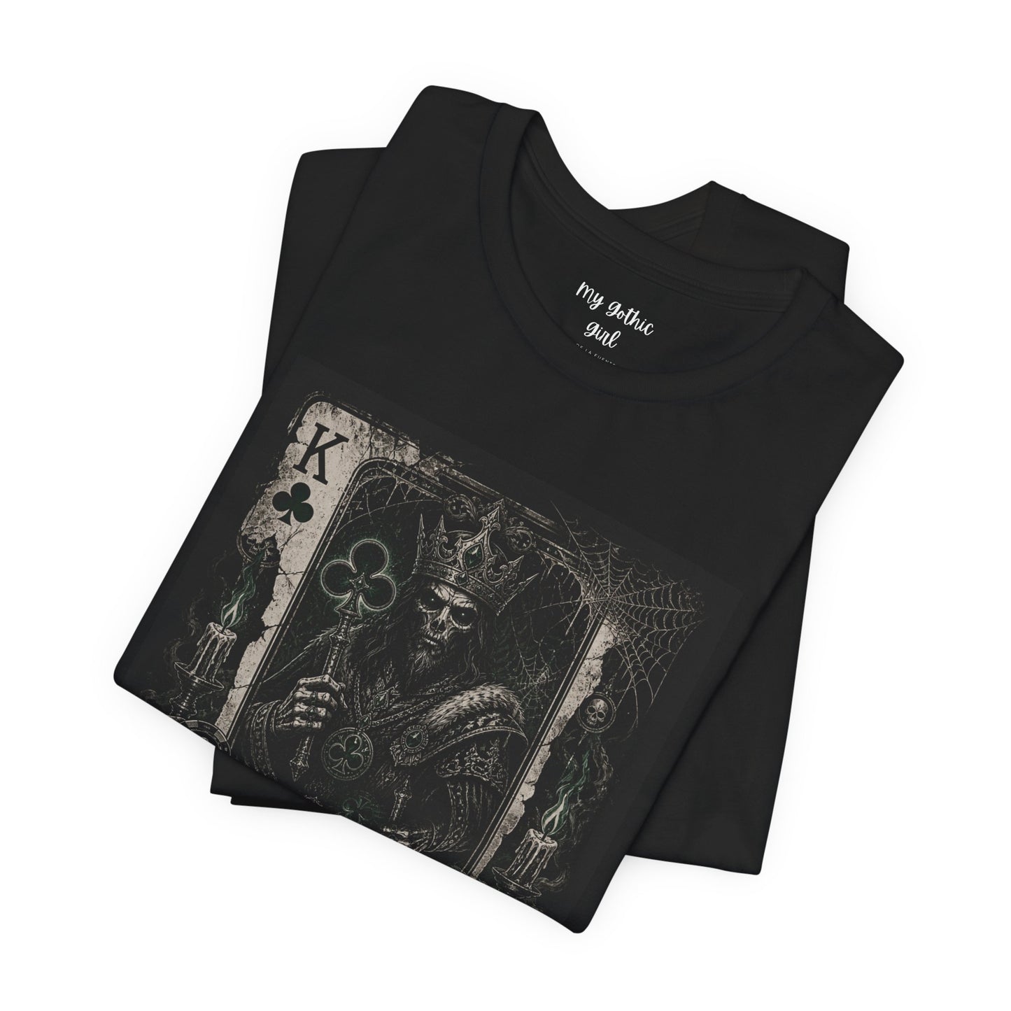 King of Clubs Gothic Playing Card Tee — Dark Skull Poker Graphic T-Shirt