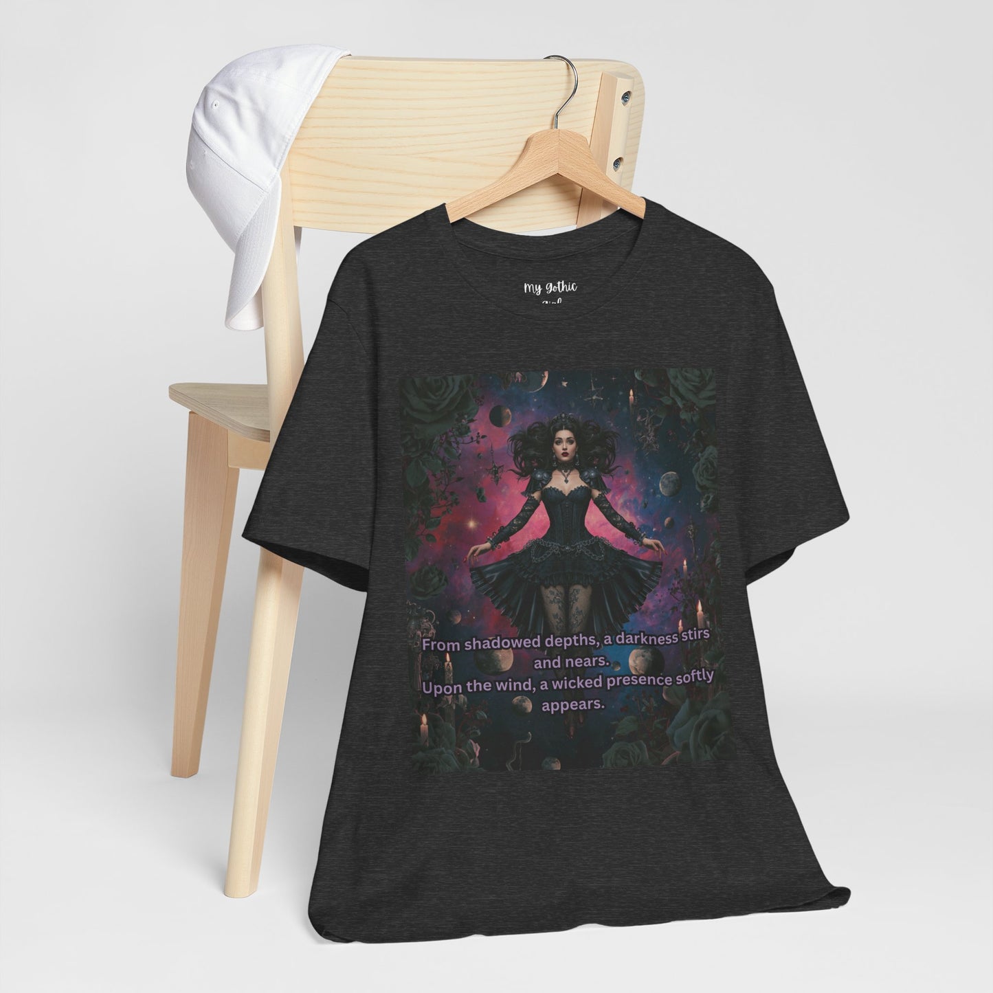 Gothic Sorceress Tee — "From shadowed depths..." Dark Fantasy Graphic T-Shirt
