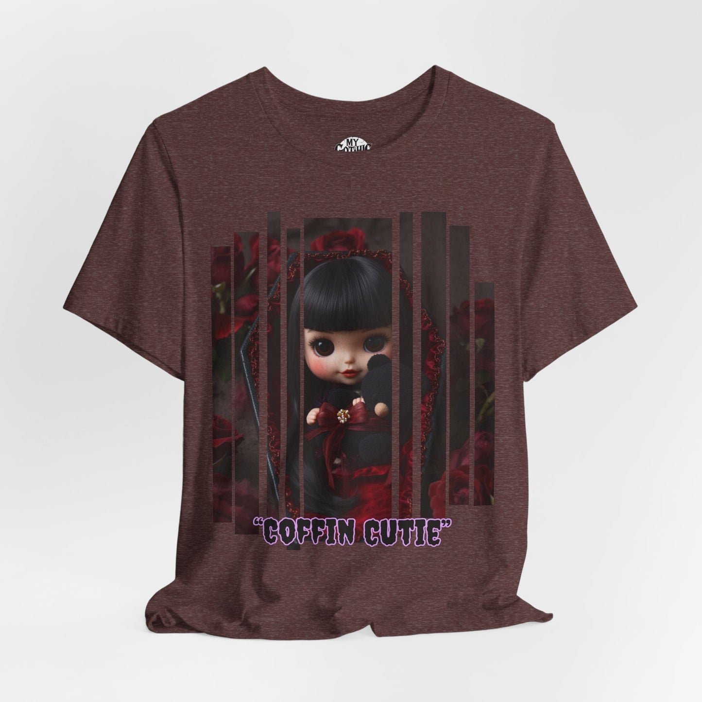 “Coffin Cutie” — cute Gothic doll peeking out from a small coffin Graphic T-Shirt – Alt Aesthetic Poetic Goth Street-wear