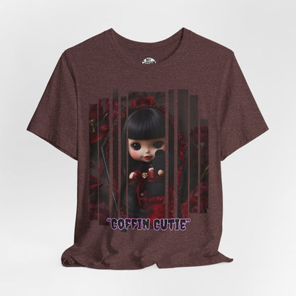 “Coffin Cutie” — cute Gothic doll peeking out from a small coffin Graphic T-Shirt – Alt Aesthetic Poetic Goth Street-wear