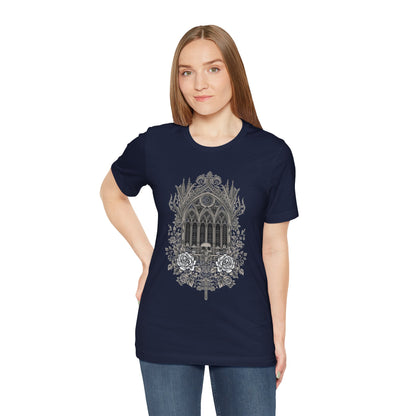 Gothic Cathedral Floral Tee — Intricate Rose Window Graphic T-Shirt