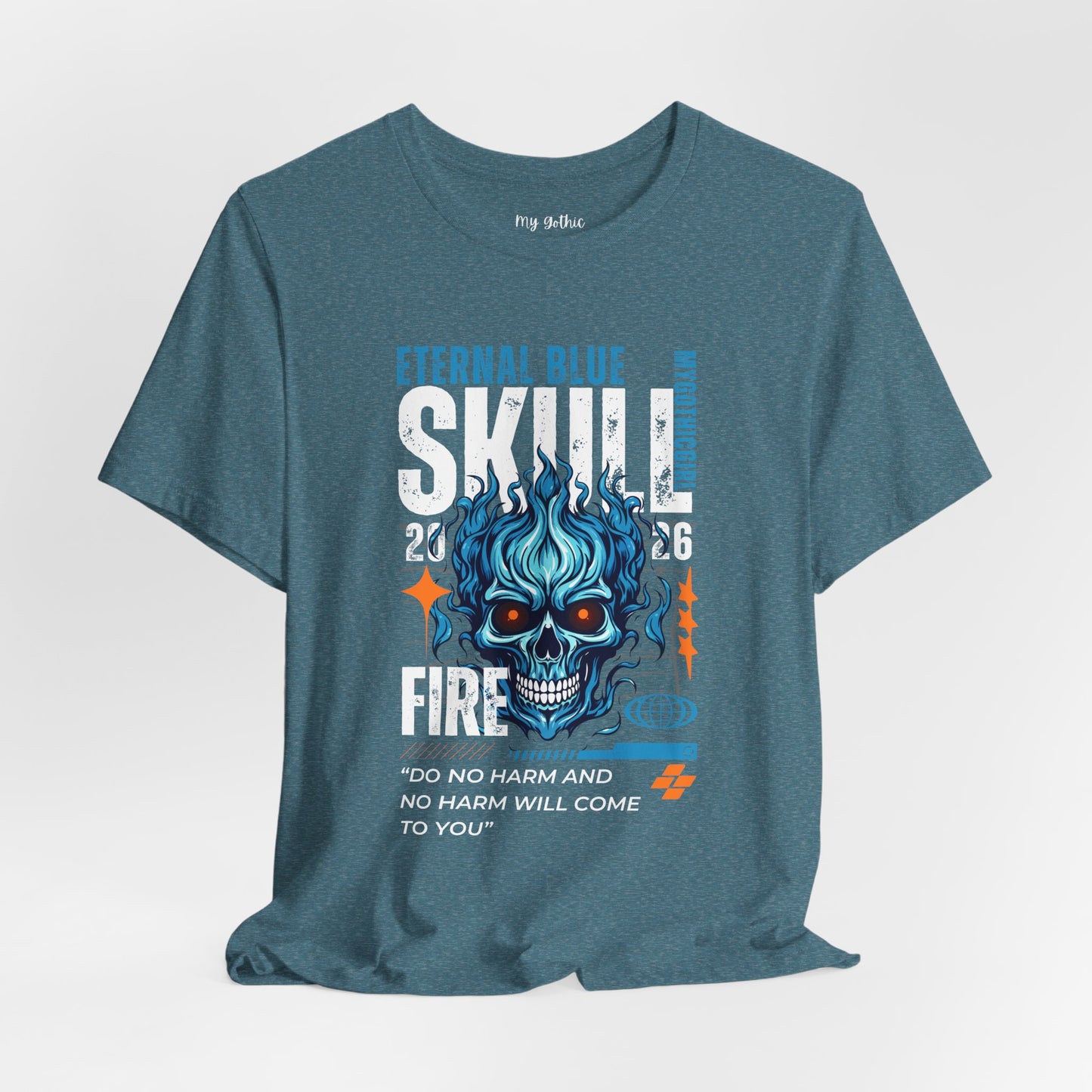 Eternal Blue Skull Flame Gothic Tee