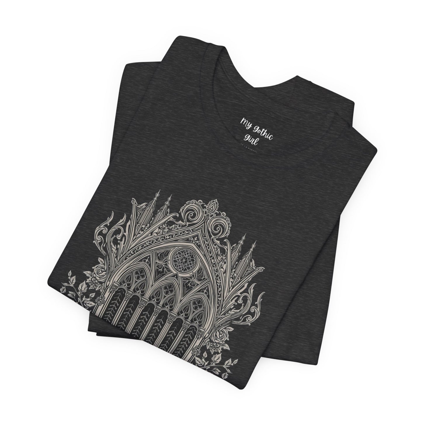 Gothic Cathedral Floral Tee — Intricate Rose Window Graphic T-Shirt