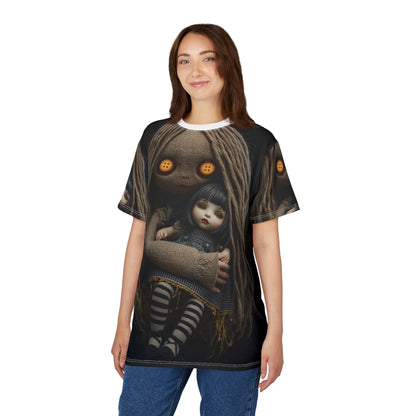 Gunny Sack Doll with Toy Gothic Doll | Horror All-Over Print T‑Shirt