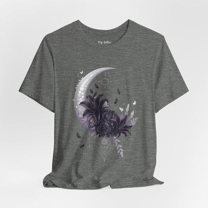 “Moonlit Bouquet & Sacred Soft Goth Symbol” Moonlit Bouquet Unisex Tee - Soft Goth Symbol Floral Design