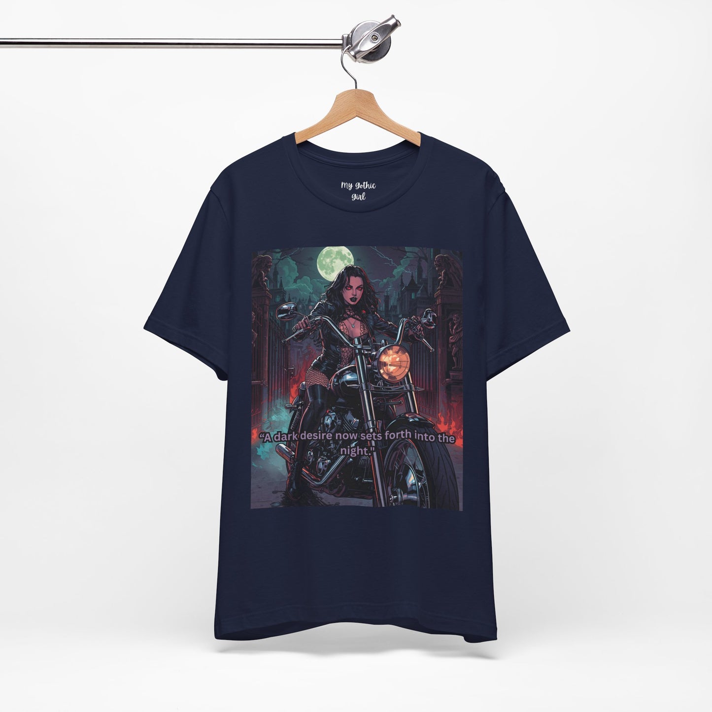 Dark Rider Motorcycle T-Shirt — "A dark desire now sets forth into the night" Gothic Tee