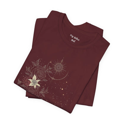 “Dark Floral Moon & Ornamental Geometry” T-Shirt Dark Floral Moon Ornamental Geometry Unisex Jersey Short Sleeve Tee