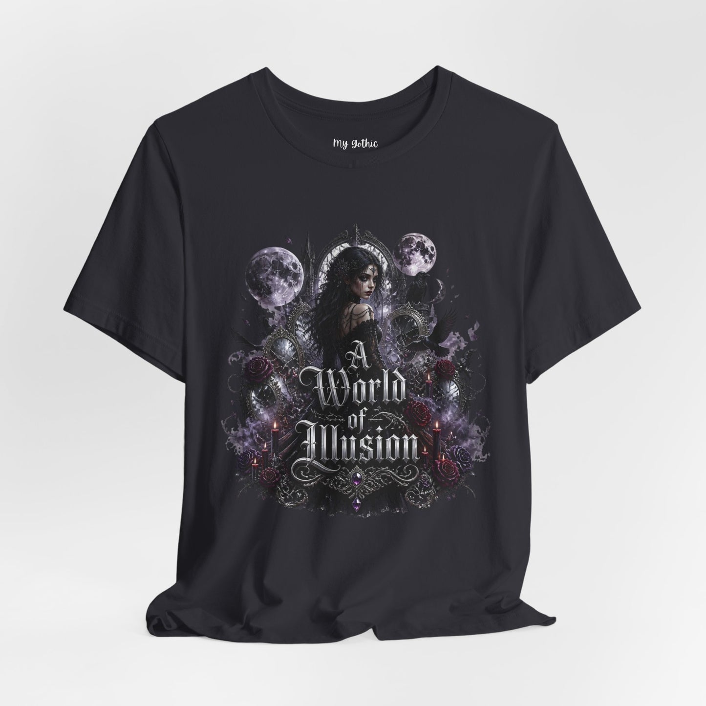 Gothic Moonlight Tee — "A World of Illusion" Graphic T-Shirt
