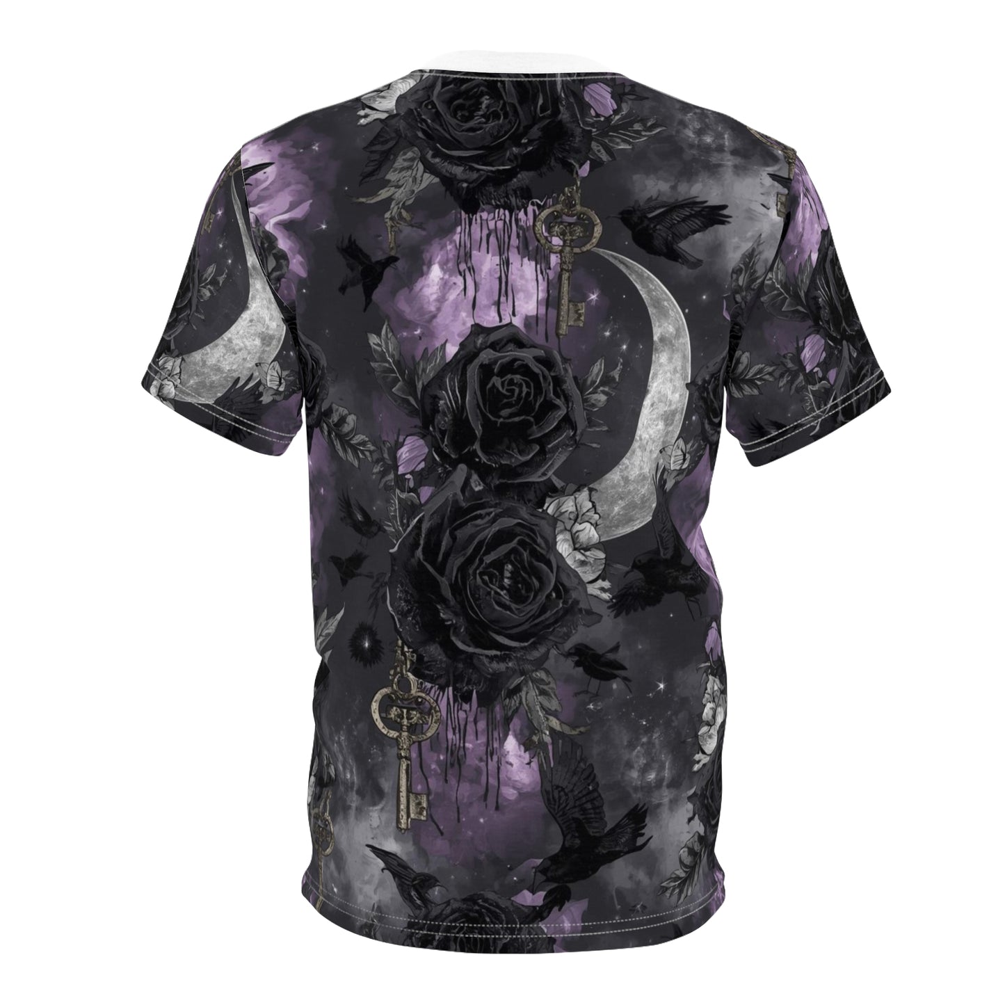Gothic Moon & Roses Tee — Dark Floral Crescent Moon Keys All-Over Print